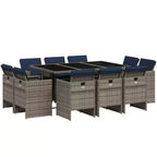 vidaXL Patio Dining Set of 10 Grey Poly Rattan 10-Seater Foldable