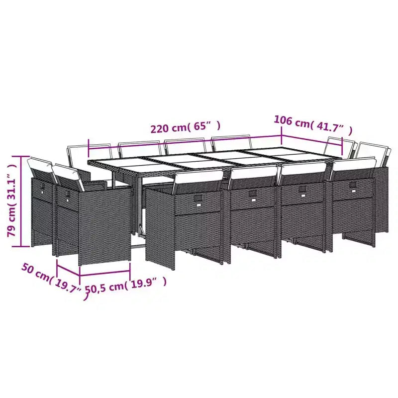 vidaXL Set da pranzo da patio da 12 pezzi, grigio e nero