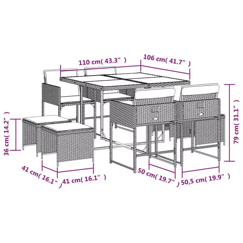 vidaXL Essgruppe für die Terrasse, 8-teilig, grau