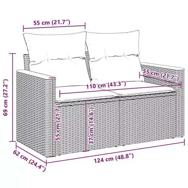 vidaXL Schwarze Gartensofagarnitur aus PE-Rattan, groß, modular