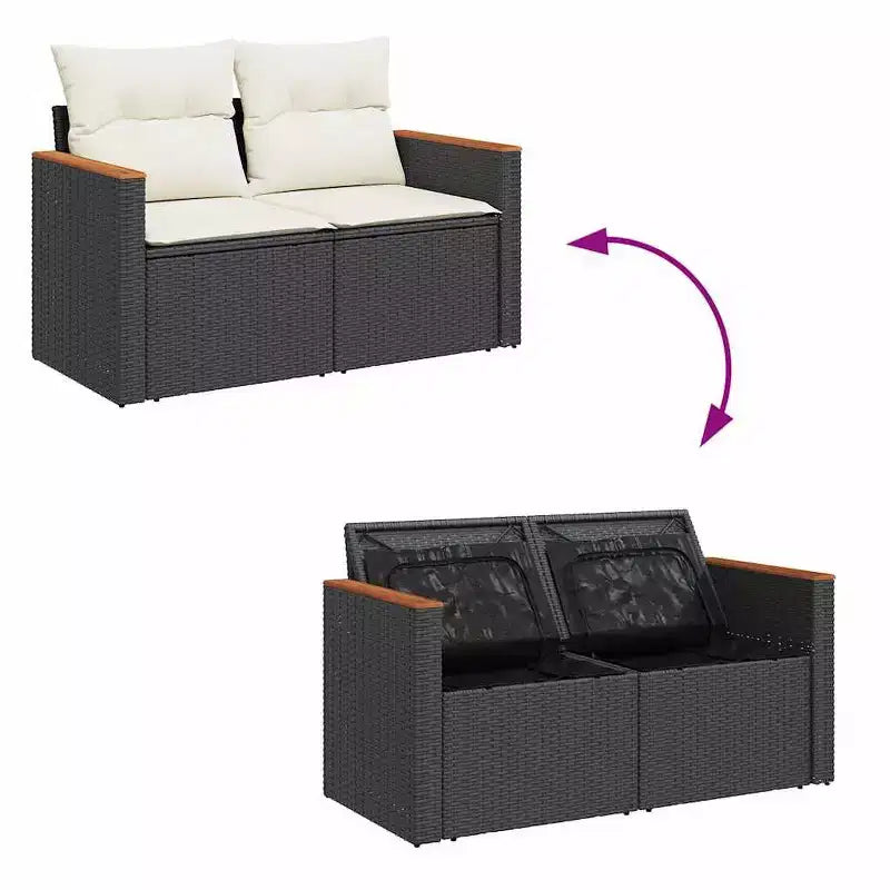 vidaXL Schwarze Gartensofagarnitur aus PE-Rattan, groß, modular