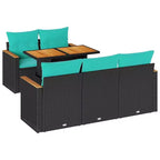 vidaXL 6 Piece Patio Sofa Set with Cushions Black Poly Rattan