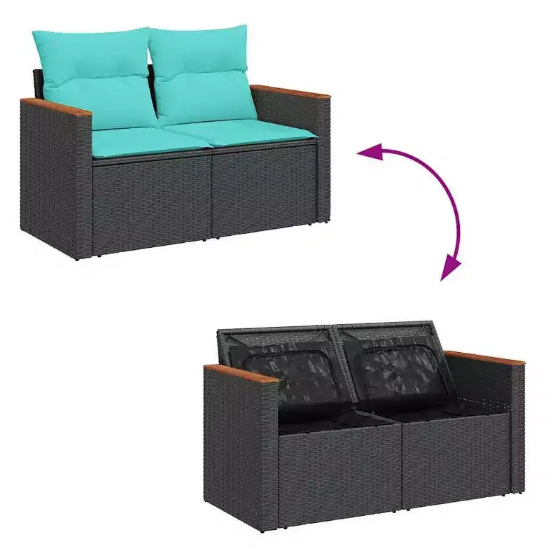 vidaXL 6-teilige Gartensofagarnitur mit Polstern aus schwarzem Polyrattan