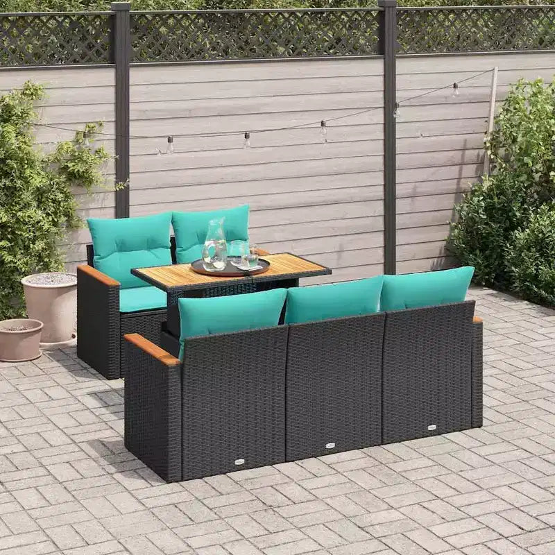 vidaXL 6-teilige Gartensofagarnitur mit Polstern aus schwarzem Polyrattan