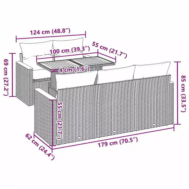 vidaXL 6-teilige Gartensofagarnitur mit Polstern aus schwarzem Polyrattan