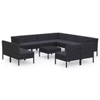 vidaXL Garden Lounge Set Patio Sectional Sofa Couch Outdoor Poly Rattan Black