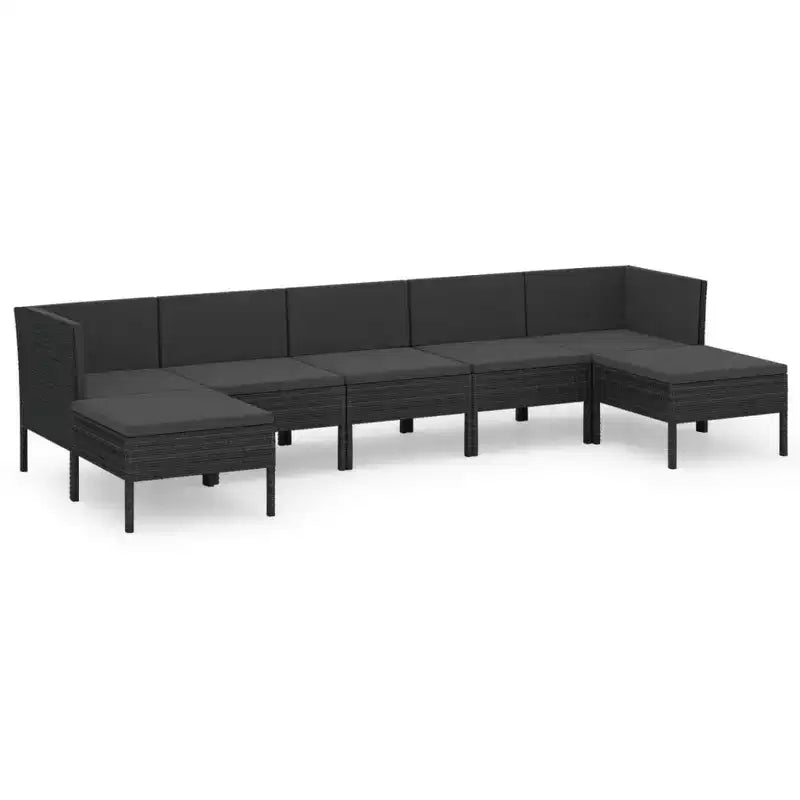 vidaXL 7-Piece Patio Lounge Set with Cushions - Poly Rattan, Black - Weather-Resistant, Outdoor Furniture with Soft Cushions and Easy Assembly