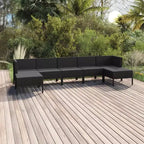 vidaXL Ensemble de salon de jardin 7 pièces avec coussins – polyrotin, noir – résistant aux intempéries, mobilier d’extérieur avec coussins moelleux et montage facile
