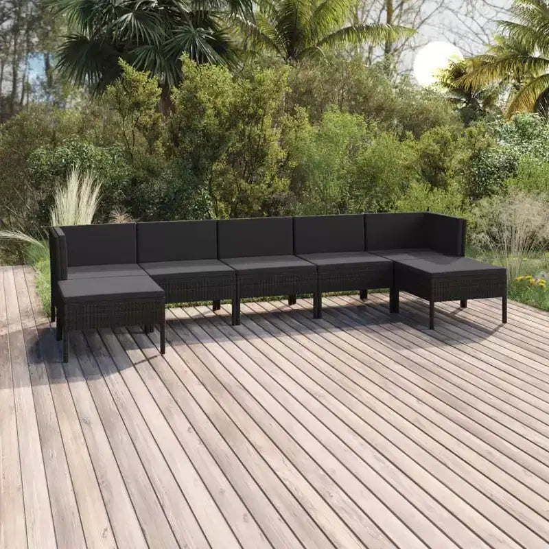 vidaXL Ensemble de salon de jardin 7 pièces avec coussins – polyrotin, noir – résistant aux intempéries, mobilier d’extérieur avec coussins moelleux et montage facile