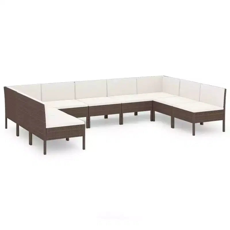 vidaXL Patio Lounge Set Outdoor Sectional Sofa Set Table Poly Rattan Brown