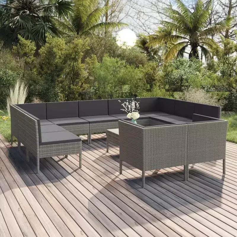 vidaXL Lounge-Set für die Terrasse, Outdoor-Ecksofa mit Tisch aus grauem Poly-Rattan
