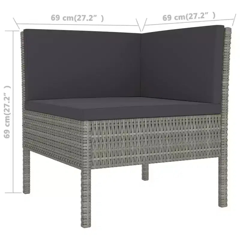 vidaXL Lounge-Set für die Terrasse, Outdoor-Ecksofa mit Tisch aus grauem Poly-Rattan