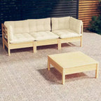vidaXL 4-teiliges Outdoor-Lounge-Set aus massivem Kiefernholz mit cremefarbenen Kissen – braun und creme