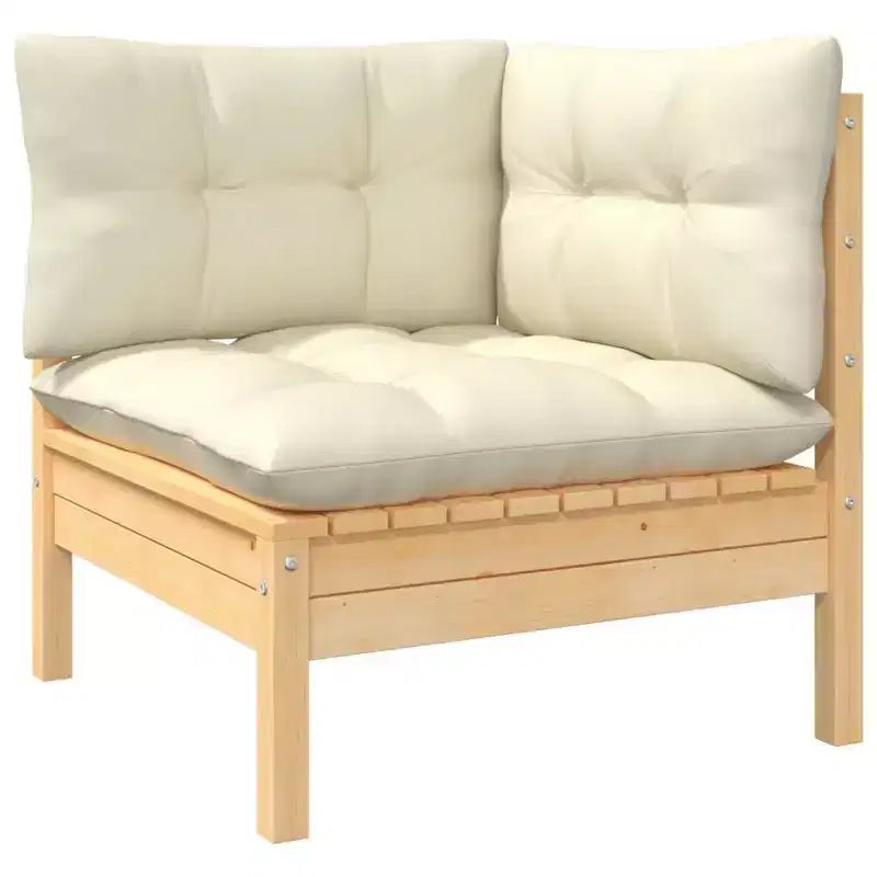 vidaXL 4-teiliges Outdoor-Lounge-Set aus massivem Kiefernholz mit cremefarbenen Kissen – braun und creme