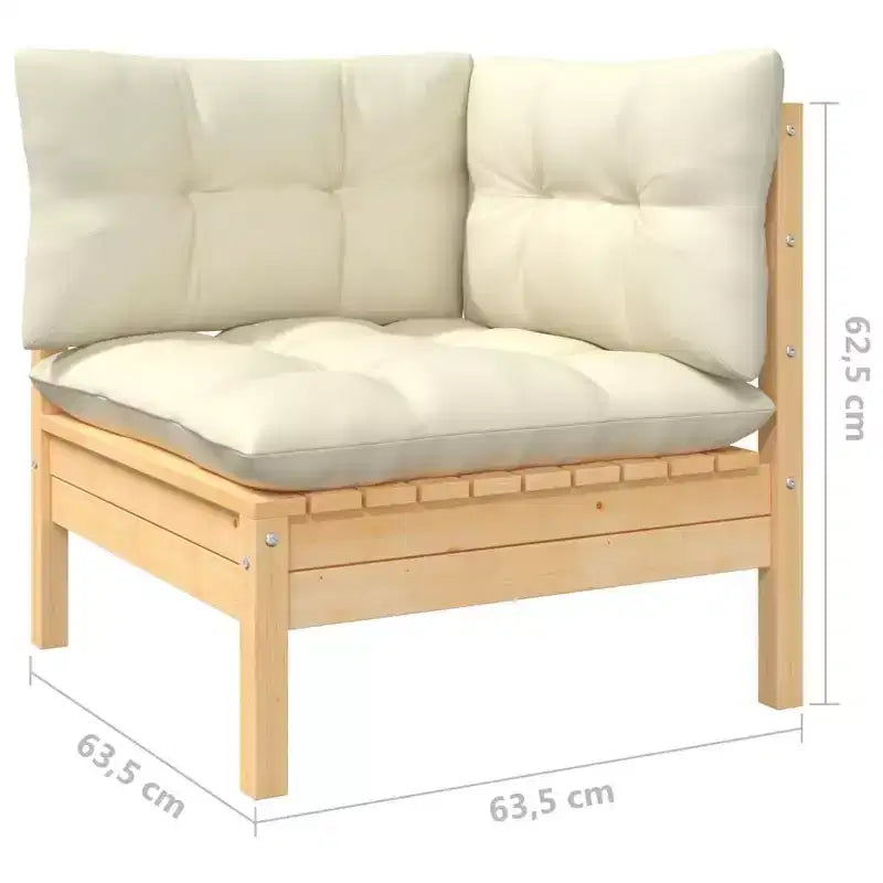 vidaXL 4-teiliges Outdoor-Lounge-Set aus massivem Kiefernholz mit cremefarbenen Kissen – braun und creme