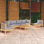Ensemble de salon de jardin vidaXL gris, en bois de pin massif et tissu (100 % polyester)