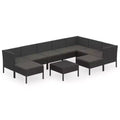 vidaXL 10-Piece Outdoor Patio Lounge Set - Poly Rattan Garden Furniture with Cushions and Table - Weather-Resistant, Easy-to-Clean, Black