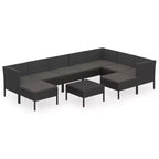 vidaXL 10-Piece Outdoor Patio Lounge Set - Poly Rattan Garden Furniture with Cushions and Table - Weather-Resistant, Easy-to-Clean, Black
