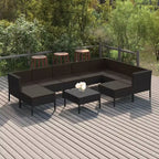 vidaXL Ensemble de salon de jardin 10 pièces – mobilier de jardin en polyrotin avec coussins et table – résistant aux intempéries, facile à nettoyer, noir