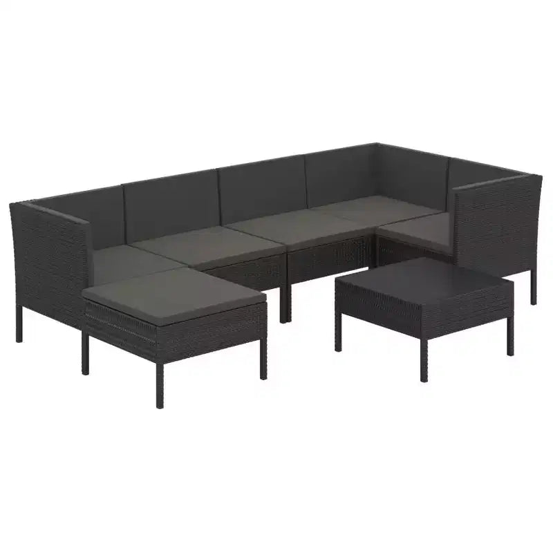 vidaXL 7-Piece Outdoor Patio Lounge Set - Weather-Resistant Poly Rattan Backyard Furniture with Comfortable Cushions and Removable Covers - Black