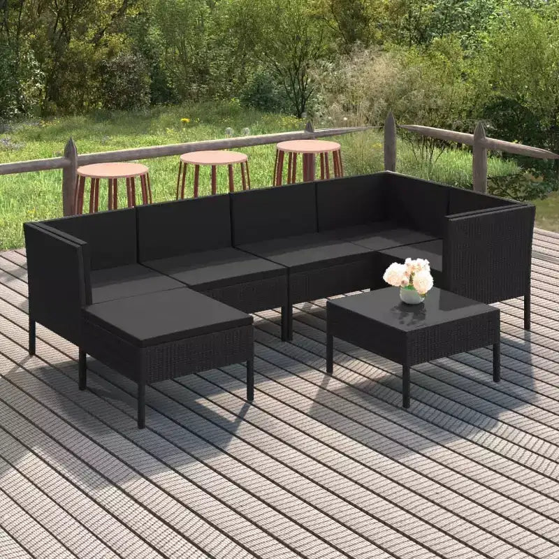Ensemble de salon de jardin d’extérieur vidaXL 7 pièces - mobilier de jardin en polyrotin résistant aux intempéries avec coussins confortables et housses amovibles - noir