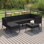 Ensemble de salon de jardin d’extérieur vidaXL 7 pièces - mobilier de jardin en polyrotin résistant aux intempéries avec coussins confortables et housses amovibles - noir