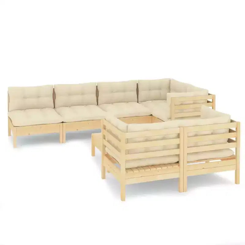 vidaXL 8-Piece Patio Lounge Set - Solid Pinewood Construction with Cream Cushions - Perfect for Garden, Patio, and Outdoor Spaces