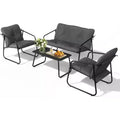 VINGLI 4 Piece Patio Conversation Set, Outdoor Furniture Set with Glass Coffee Table & Comfortable Cushion, Grey
