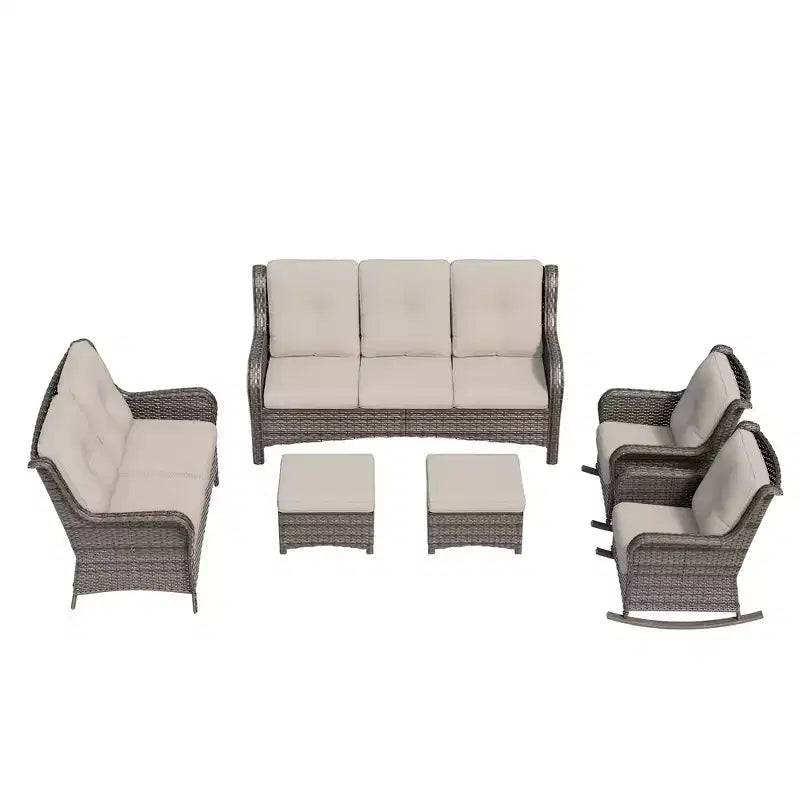 UPTIOT 6-Piece Wicker Outdoor Patio Conversation Set