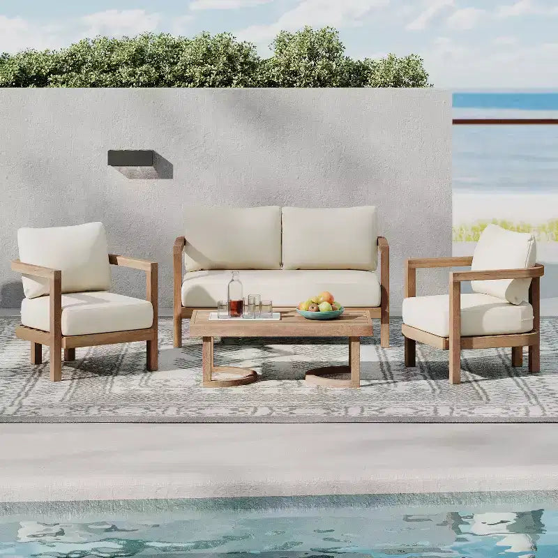 Christopher Knight Home Aston Outdoor Acacia Wood 4 Seater Chat Set with Cushions