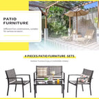 Ensemble de mobilier de terrasse Celebalcony de 4 pièces. Ensemble de conversation d’extérieur toutes saisons en textile avec table basse en verre, causeuse et 2 fauteuils individuels
