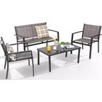 Ensemble de mobilier de terrasse Celebalcony de 4 pièces. Ensemble de conversation d’extérieur toutes saisons en textile avec table basse en verre, causeuse et 2 fauteuils individuels