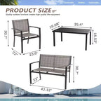 Ensemble de mobilier de terrasse Celebalcony de 4 pièces. Ensemble de conversation d’extérieur toutes saisons en textile avec table basse en verre, causeuse et 2 fauteuils individuels