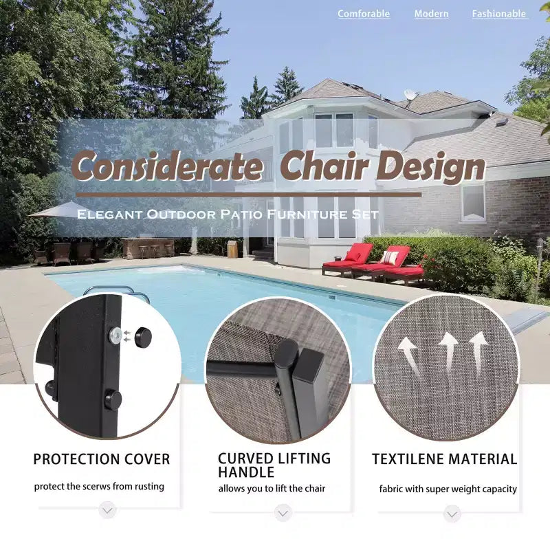 Ensemble de mobilier de terrasse Celebalcony de 4 pièces. Ensemble de conversation d’extérieur toutes saisons en textile avec table basse en verre, causeuse et 2 fauteuils individuels