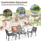 Ensemble de mobilier de terrasse Celebalcony de 4 pièces. Ensemble de conversation d’extérieur toutes saisons en textile avec table basse en verre, causeuse et 2 fauteuils individuels