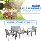 Ensemble de mobilier de terrasse Celebalcony de 4 pièces. Ensemble de conversation d’extérieur toutes saisons en textile avec table basse en verre, causeuse et 2 fauteuils individuels