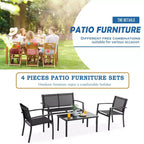 Ensemble de mobilier de terrasse Celebalcony de 4 pièces. Ensemble de conversation d’extérieur toutes saisons en textile avec table basse en verre, causeuse et 2 fauteuils individuels