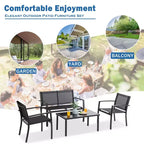 Ensemble de mobilier de terrasse Celebalcony de 4 pièces. Ensemble de conversation d’extérieur toutes saisons en textile avec table basse en verre, causeuse et 2 fauteuils individuels