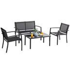 Ensemble de mobilier de terrasse Celebalcony de 4 pièces. Ensemble de conversation d’extérieur toutes saisons en textile avec table basse en verre, causeuse et 2 fauteuils individuels