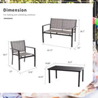 Ensemble de mobilier de terrasse Celebalcony de 4 pièces. Ensemble de conversation d’extérieur toutes saisons en textile avec table basse en verre, causeuse et 2 fauteuils individuels