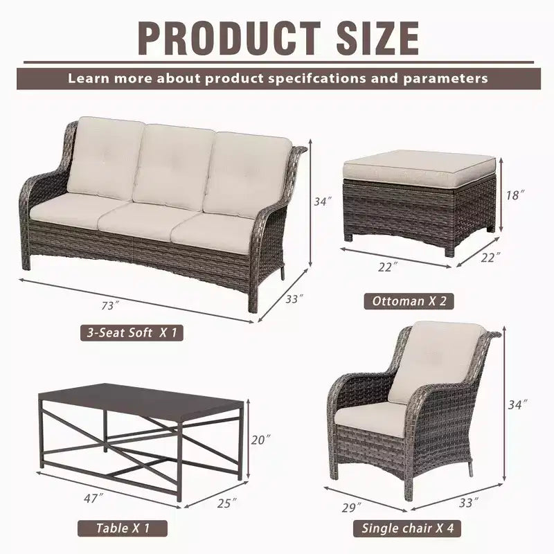 Ensemble de canapé de conversation pour terrasse UPTIOT de 8 pièces