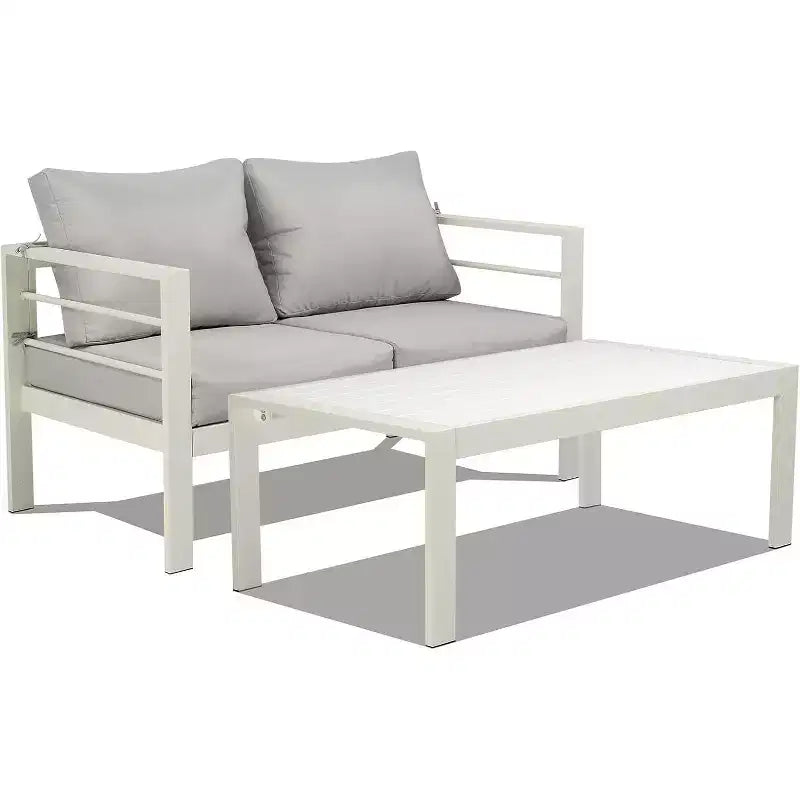 VINGLI Outdoor Furniture Aluminum Patio Furniture Set, Outdoor Sofa and Coffee Table Set Modern Patio Sofa Set (White)