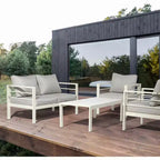 VINGLI Mobilier de jardin en aluminium, ensemble canapé et table basse, ensemble de salon de jardin moderne (blanc)