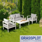 VINGLI Mobilier de jardin en aluminium, ensemble canapé et table basse, ensemble de salon de jardin moderne (blanc)