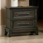 Royal Hampton 26 Inch Nightstand, 2 Drawers, Pewter Handles, Crown Mold, Wood, Gray