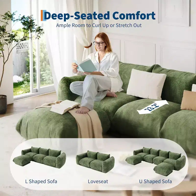 Chenille Fabric Modular Love Seat Sofa, 2-Seater Cloud Couch with High Resilience Sponge, Small Space Boneless Sofa for Apartment, Office