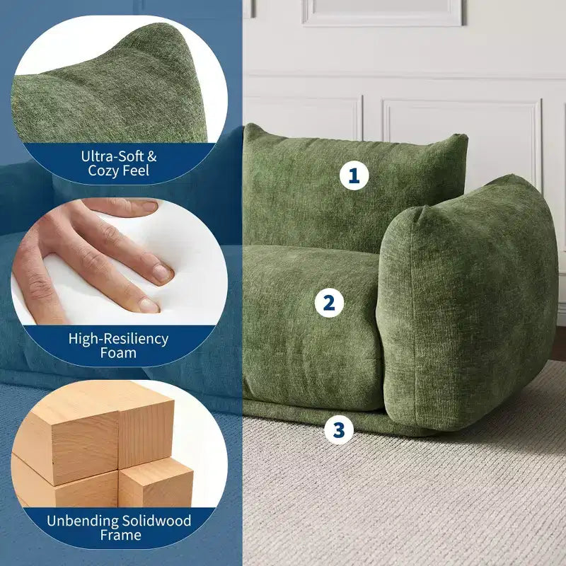Chenille Fabric Modular Love Seat Sofa, 2-Seater Cloud Couch with High Resilience Sponge, Small Space Boneless Sofa for Apartment, Office
