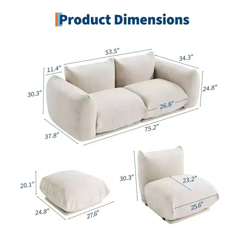 Chenille Fabric Modular Love Seat Sofa, 2-Seater Cloud Couch with High Resilience Sponge, Small Space Boneless Sofa for Apartment, Office