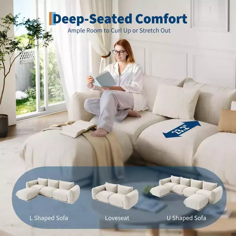 Chenille Fabric Modular Love Seat Sofa, 2-Seater Cloud Couch with High Resilience Sponge, Small Space Boneless Sofa for Apartment, Office