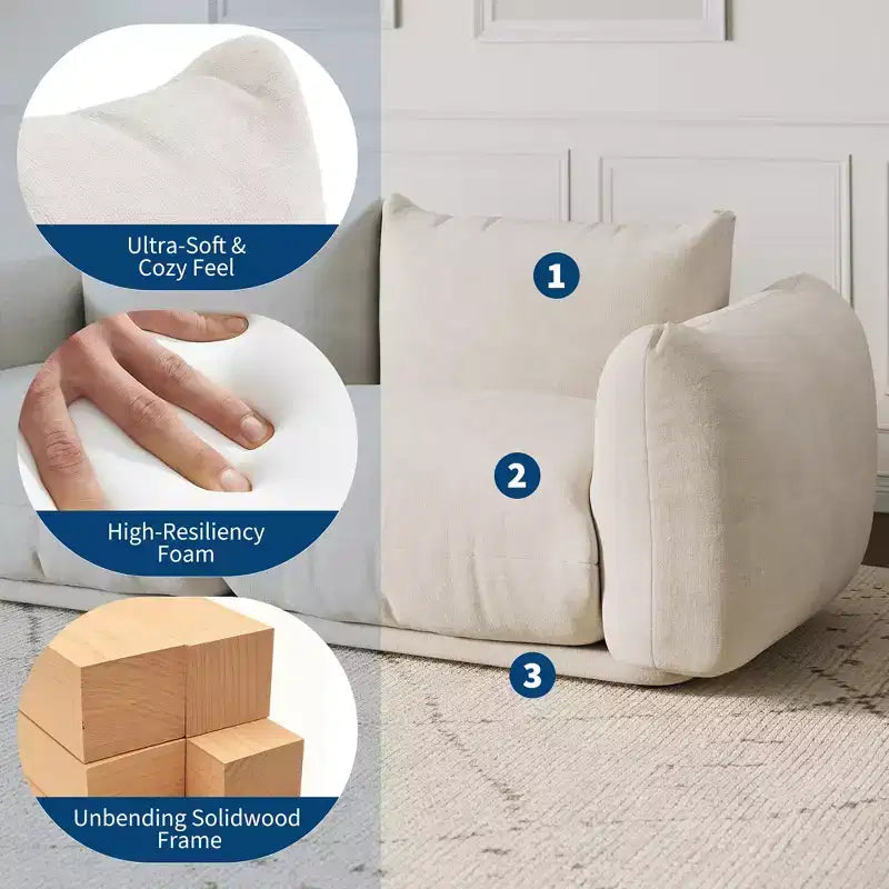 Chenille Fabric Modular Love Seat Sofa, 2-Seater Cloud Couch with High Resilience Sponge, Small Space Boneless Sofa for Apartment, Office